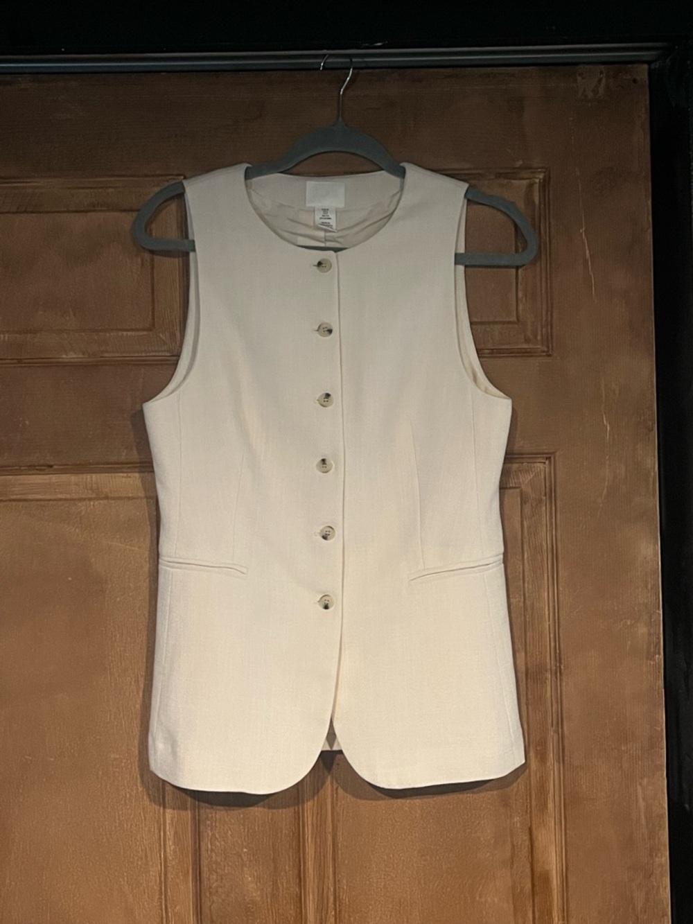 H&M Cream Textured Sleeveless Button Vest